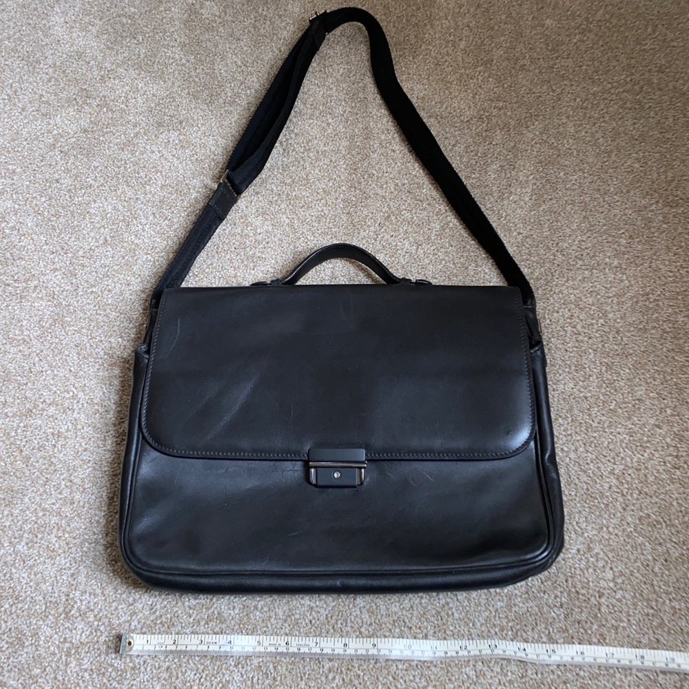 COLE HAAN BRIEFCASE BLACK LEATHER SCHOOL BOY CROSSBODY MESSENGER BAG Attaché